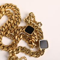 European And American Hip-hop Thick Chain Cuban Chain Black Square Stainless Steel Necklace main image 3