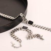 European And American Hip-hop Thick Chain Cuban Chain Black Square Stainless Steel Necklace main image 4