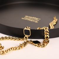 European And American Hip-hop Thick Chain Cuban Chain Black Square Stainless Steel Necklace main image 5