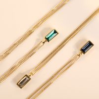 Emerald Zircon Necklace Rectangular Pendant Titanium Steel Clavicle Chain main image 4