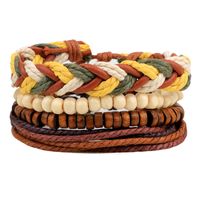 Simple Round Wooden Beads Leather String Beaded Bracelet main image 1