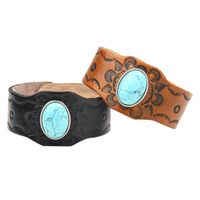 Wide Leather Bracelet Embossed Snap Button Turquoise Couple Bracelet main image 6
