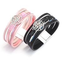 Colorful Tree Of Life Magnetic Buckle Pu Woven Alloy Bracelet main image 2