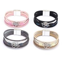 Colorful Tree Of Life Magnetic Buckle Pu Woven Alloy Bracelet main image 3