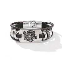 Bracelet Tête De Tigre En Alliage Multicouche Tissé En Cuir Rétro main image 5