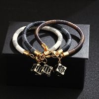 New Fashion Striped Bracelet Pu Leather Rope Electroplating Real Gold Copper Bracelet main image 2