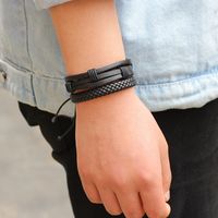 Personality Five-piece Black Real Cowhide Braided Bracelet main image 3