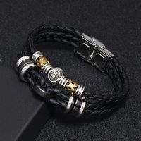 New Twelve Constellation Bracelet Men's Stainless Steel Buckle Cowhide Leather Cord Braided Bracelet main image 3
