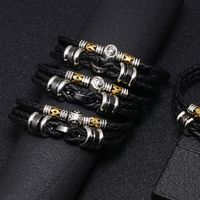 New Twelve Constellation Bracelet Men's Stainless Steel Buckle Cowhide Leather Cord Braided Bracelet main image 5