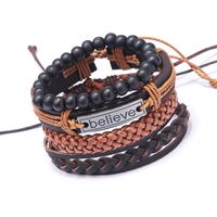 Conjunto De Pulsera Retro De Piel De Vaca Tejida De Cuatro Piezas Para Hombre main image 3