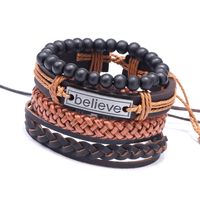 Conjunto De Pulsera Retro De Piel De Vaca Tejida De Cuatro Piezas Para Hombre main image 6