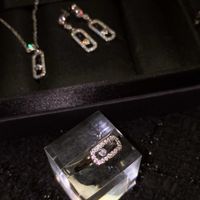 Full Diamond Earrings New Trendy Geometric Necklace Open Ring Pendant sku image 1