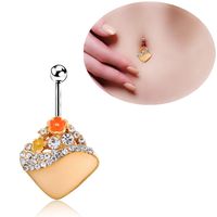 Piercing Jewelry Korean Flower Dripping Oil Diamond Square Belly Button Ring sku image 1