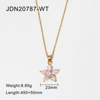 Exquisite Necklace 18k Gold Titanium Steel White Zircon Five Petal Flower Pendant Necklace sku image 1