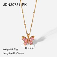New 18k Gold-plated Stainless Steel Pink Zircon Butterfly Shape Pendant Necklace sku image 1