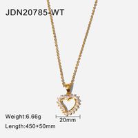 European And American Titanium Steel Hollow Heart-shaped White Zircon Border Pendant Necklace sku image 1