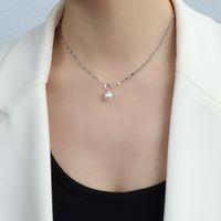 Stainless Steel Pearl Earrings Necklace sku image 22