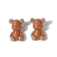Lovely Copper-plated Diamond-studded Bear Personality Earrings sku image 4
