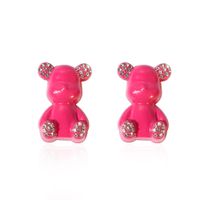 Lovely Copper-plated Diamond-studded Bear Personality Earrings sku image 1