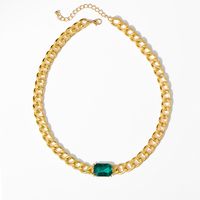 European And American Stitching Chain Clavicle Chain Necklace Cuban Chain Green Diamond Alloy Necklace sku image 1