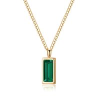 Emerald Zircon Necklace Rectangular Pendant Titanium Steel Clavicle Chain sku image 2