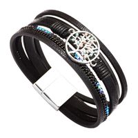 Colorful Tree Of Life Magnetic Buckle Pu Woven Alloy Bracelet sku image 1
