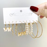 New Butterfly Earrings Set Creative Simple Pearl Metal Earrings Wholesale sku image 2
