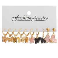 New Butterfly Earrings Set Creative Simple Pearl Metal Earrings Wholesale sku image 4