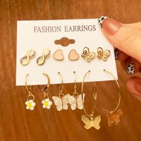 New Butterfly Earrings Set Creative Simple Pearl Metal Earrings Wholesale sku image 5