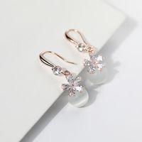 Copper Zircon Snowflake Fashion Simple Opal Five-leaf Flower Earrings main image 4