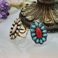 Wholesale Jewelry Exaggerated Ethnic Style Flower Alloy Turquoise Open Rings sku image 2