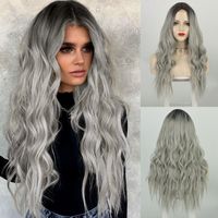 European And American Long Curly Lace Front Gradient Gray Mid-point Lace Wigs main image 2