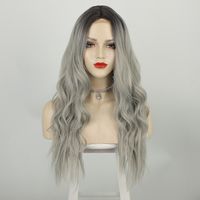 European And American Long Curly Lace Front Gradient Gray Mid-point Lace Wigs main image 3