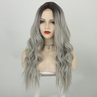 European And American Long Curly Lace Front Gradient Gray Mid-point Lace Wigs main image 7