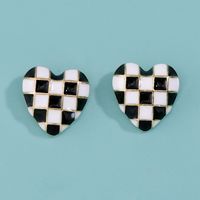Fashion Black And White Plaid Exquisite Heart-shaped Women's Earrings main image 5