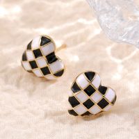 Fashion Black And White Plaid Exquisite Heart-shaped Women's Earrings sku image 1