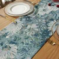 Cloth Dad Factory In Stock American Oil Painting Yarn-dyed Jacquard Flower Bed Runner Cotton Thread Large Tassel Long Cover Cloth Table Runner main image 4