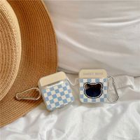 Blue Checkerboard Bear Mirror Airpods Earphone Protective Shell main image 3