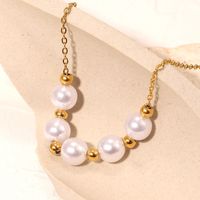Fashion Stainless Steel Five Pearl Small Gold Bead Necklace main image 3