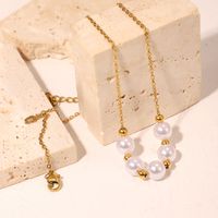 Fashion Stainless Steel Five Pearl Small Gold Bead Necklace main image 4