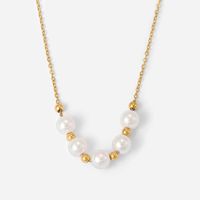 Fashion Stainless Steel Five Pearl Small Gold Bead Necklace main image 6