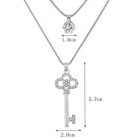 Korean Fashion Heart Key Flashing Diamond Double Long Necklace Sweater Chain main image 1