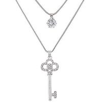 Korean Fashion Heart Key Flashing Diamond Double Long Necklace Sweater Chain sku image 1