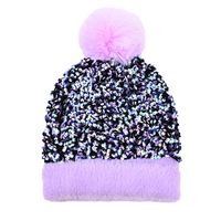 Chapeau En Laine À Paillettes Pour Dames Et Chapeau En Tricot De Laine Amovible En Velours Chaud sku image 1