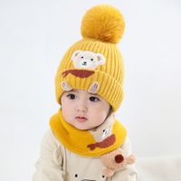 Little Bear Cartoon Children's Hats Bib Baby Hooded Scarf Two-piece Hat sku image 3