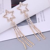Korean Fashion Simple Five-pointed Star Flashing Diamond Tassel Earrings main image 1