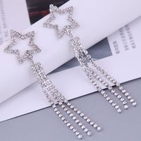 Korean Fashion Simple Five-pointed Star Flashing Diamond Tassel Earrings main image 3