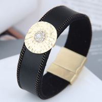 European And American Trend Concise Metal Accessories Leather Magnetic Buckle Bracelet main image 1