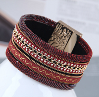 European And American Rhinestones Multi-layer Leather Wide Magnetic Buckle Bracelet main image 1