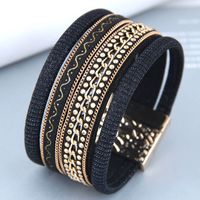 European And American Rhinestones Multi-layer Leather Wide Magnetic Buckle Bracelet main image 3
